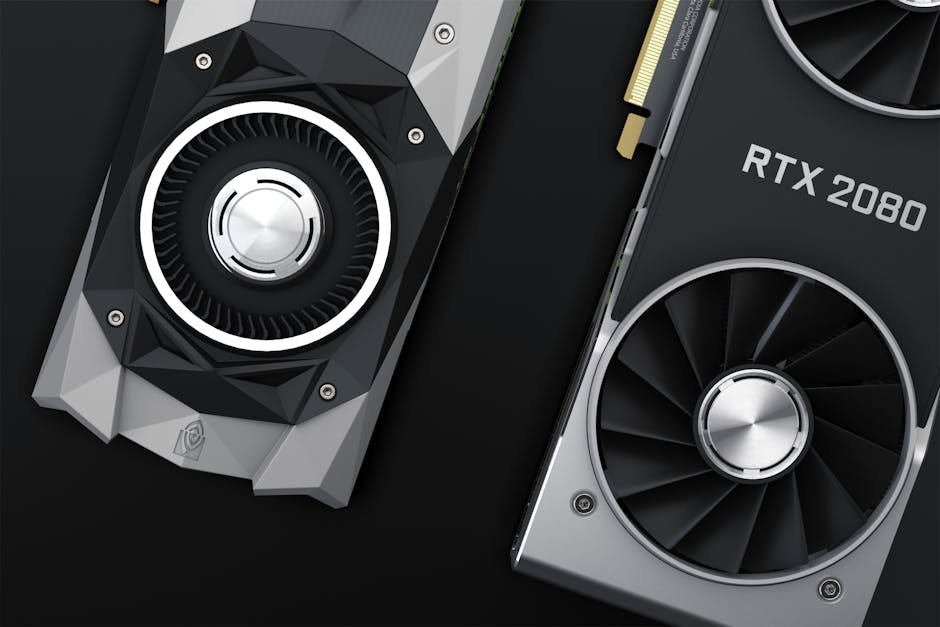 Close-up of two high-performance RTX 2080 graphics cards showcasing their sleek design and cooling fans.